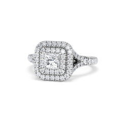 Cleopatra Diamond Halo Engagement Ring 18K White Gold 1.20ct G/SI2
