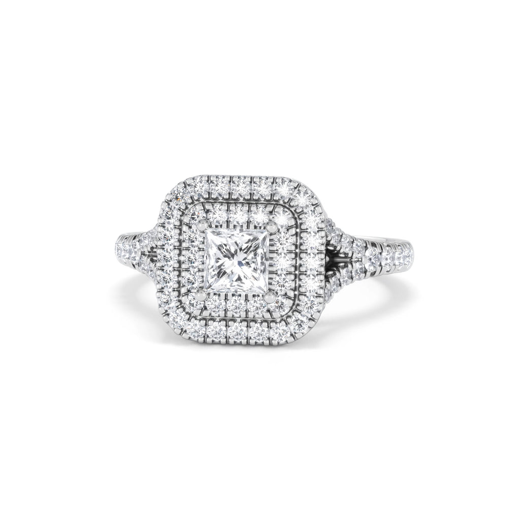 Cleopatra Diamond Halo Engagement Ring 18K White Gold 1.20ct G/SI2