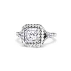 Cleopatra Diamond Halo Engagement Ring 18K White Gold 1.20ct G/SI2