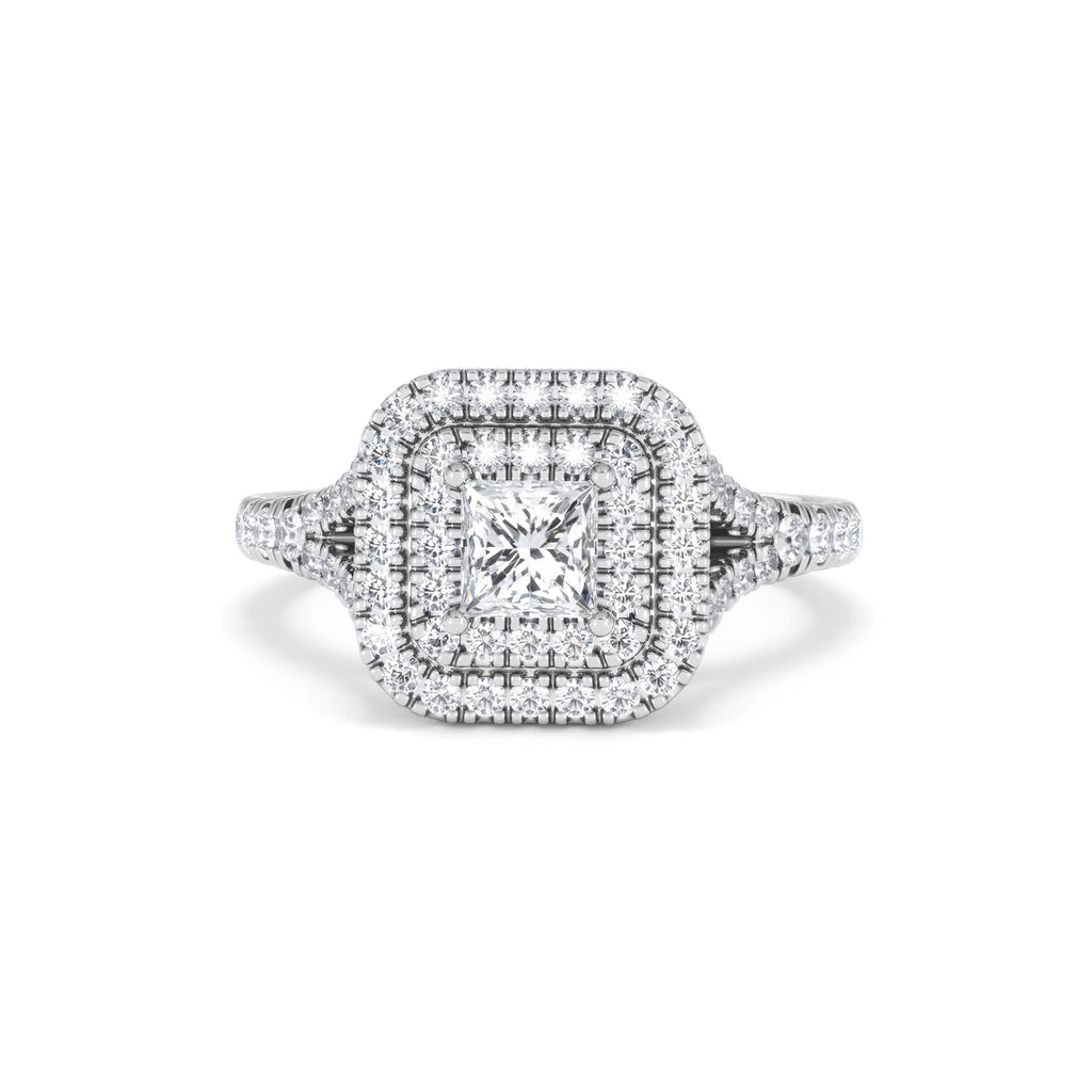 Cleopatra Diamond Halo Engagement Ring 18K White Gold 1.20ct G/SI2