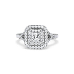 Cleopatra Diamond Halo Engagement Ring 18K White Gold 1.20ct G/SI2