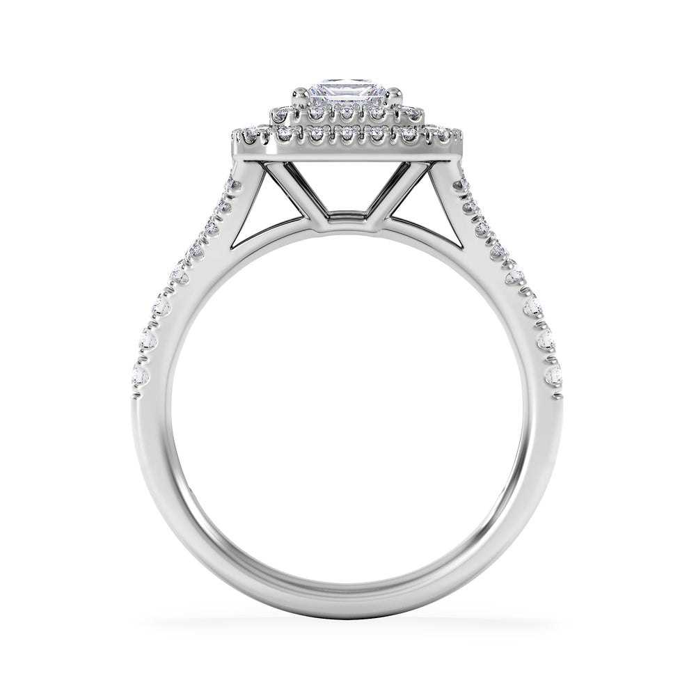 Cleopatra Lab Diamond Halo Engagement Ring 18K White Gold 1.20ct F/VS1