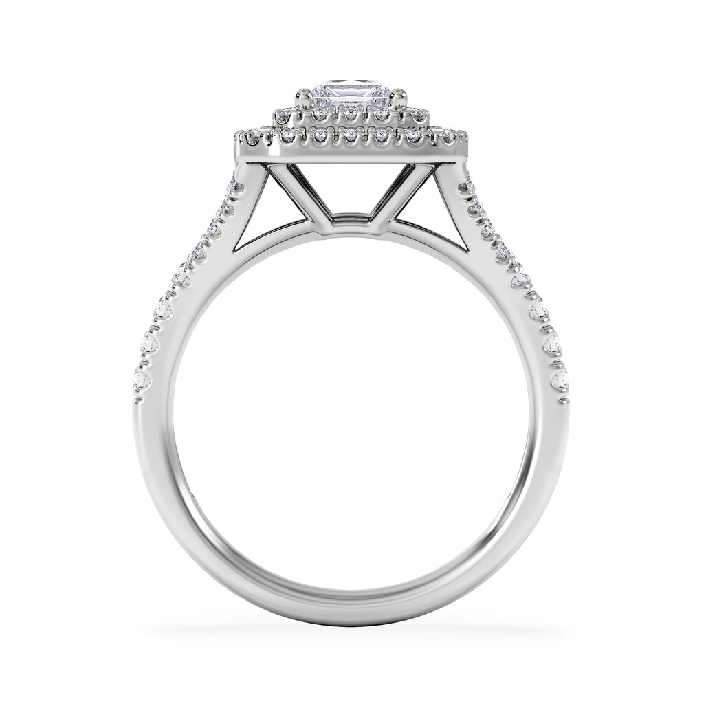 Cleopatra Lab Diamond Halo Engagement Ring 18K White Gold 1.20ct F/VS1