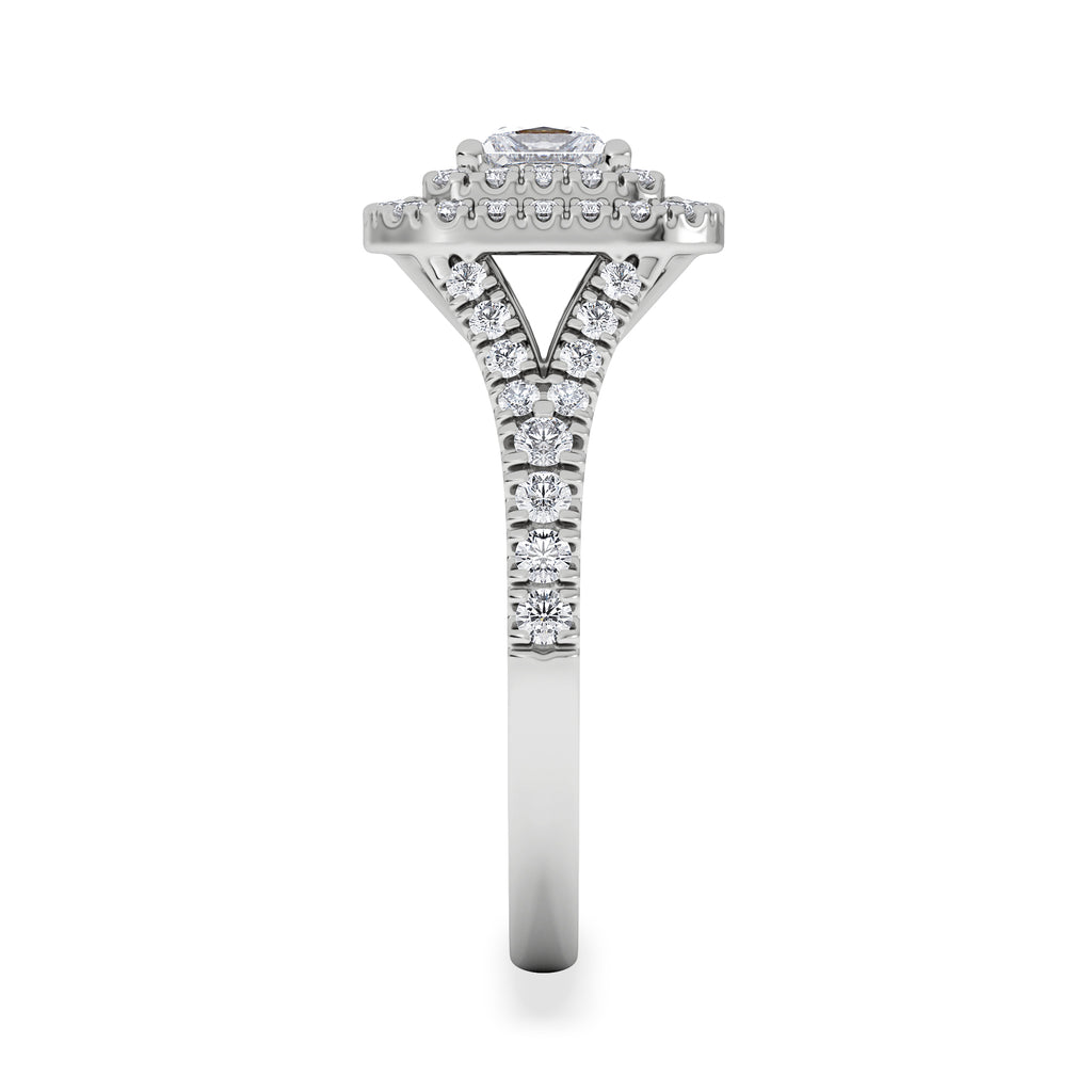 Cleopatra Diamond Halo Engagement Ring 18K White Gold 1.20ct G/SI2