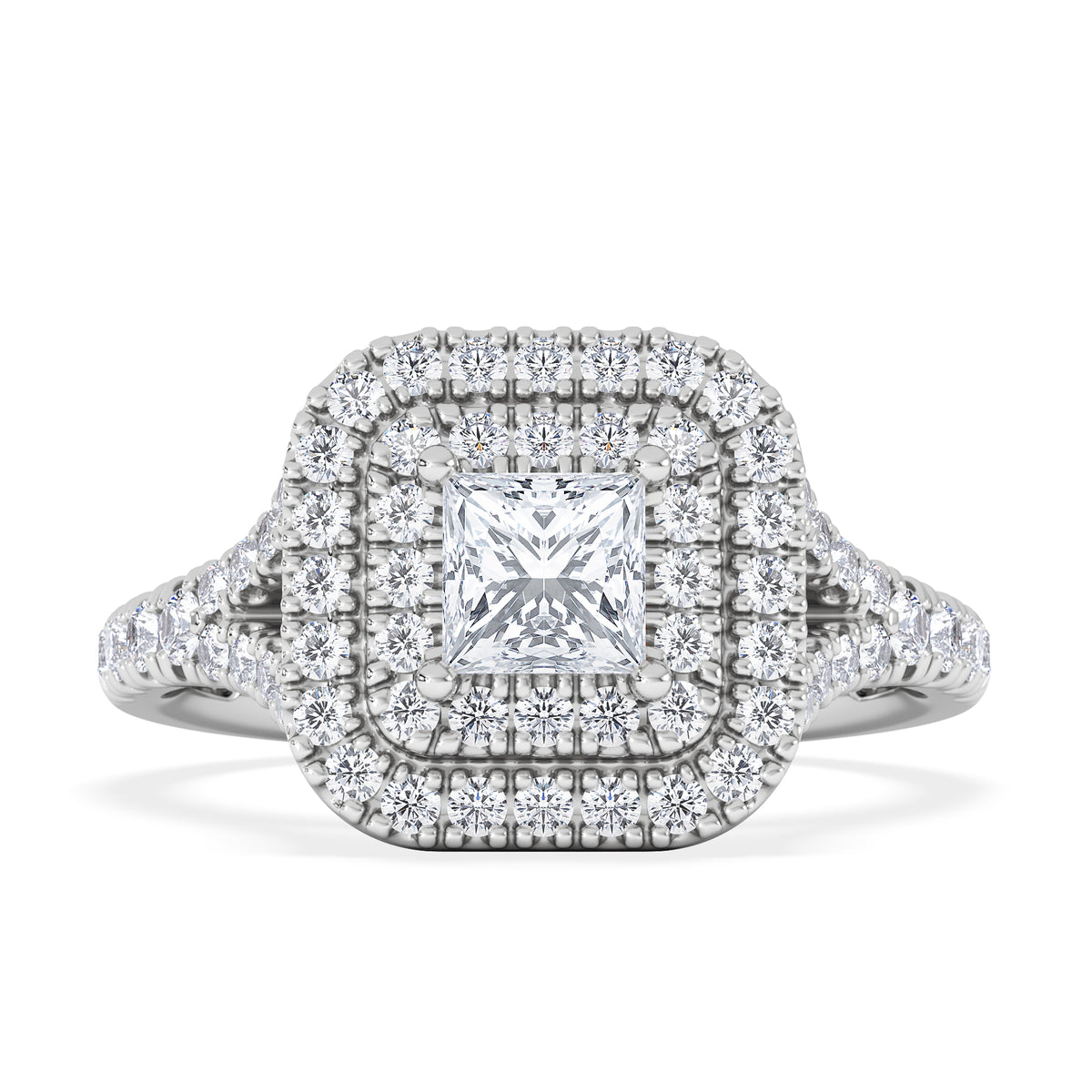 Cleopatra Lab Diamond Halo Engagement Ring 18K White Gold 1.20ct F/VS1