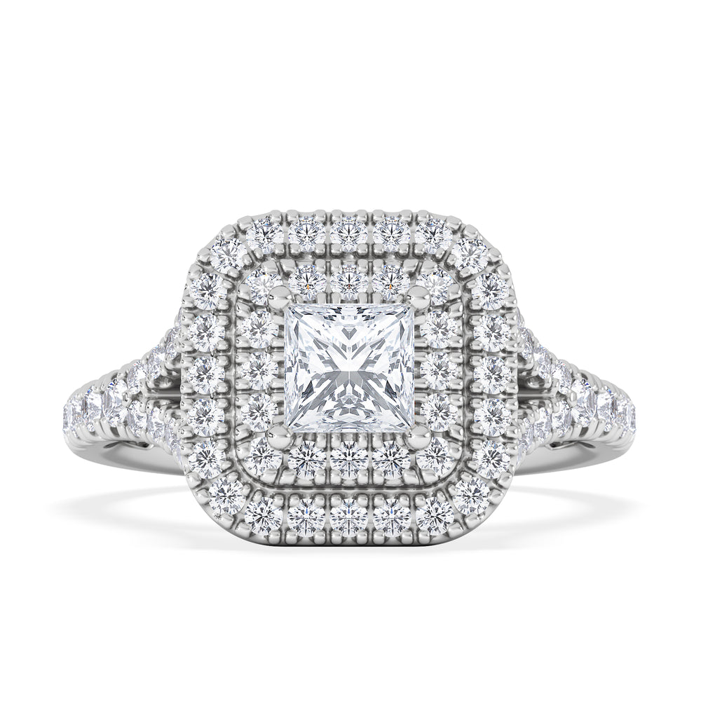 Cleopatra Diamond Halo Engagement Ring 18K White Gold 1.20ct G/SI2