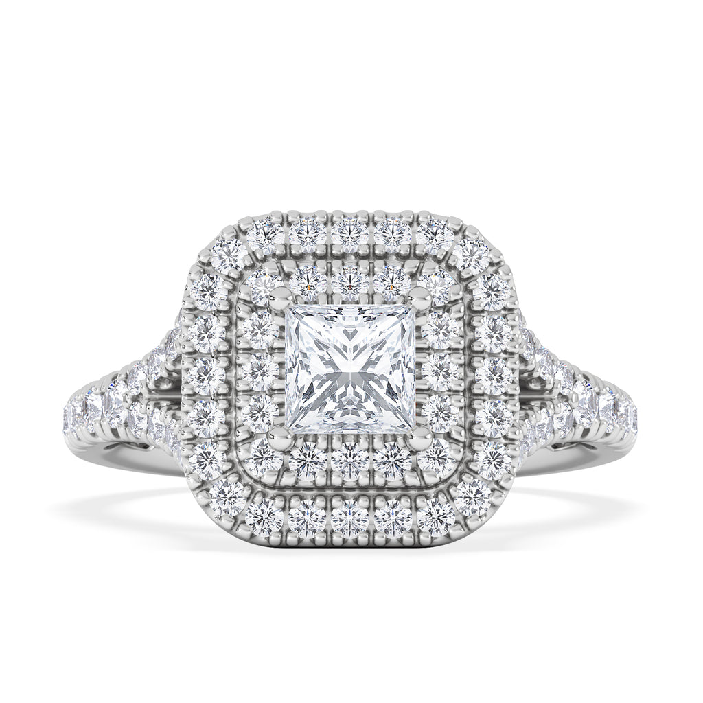 Cleopatra Diamond Halo Engagement Ring 18K White Gold 1.20ct G/SI2