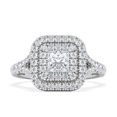 Cleopatra Diamond Halo Engagement Ring 18K White Gold 1.20ct G/SI2