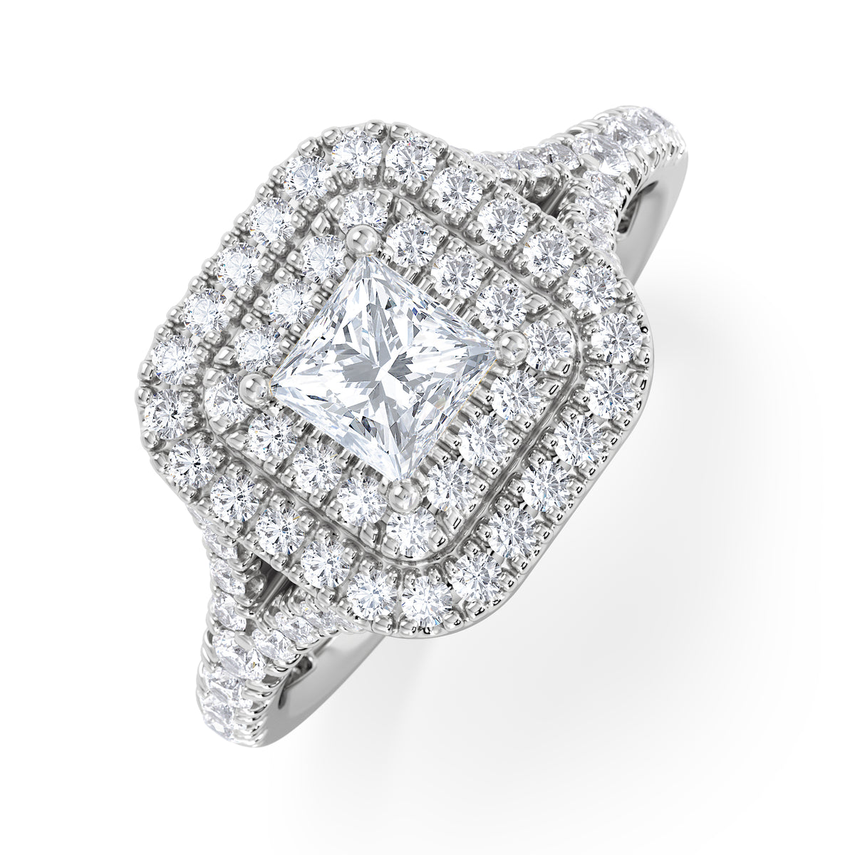 Cleopatra Lab Diamond Halo Engagement Ring 18K White Gold 1.20ct F/VS1
