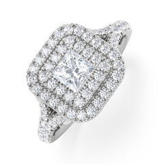 Cleopatra Diamond Halo Engagement Ring 18K White Gold 1.20ct G/SI2