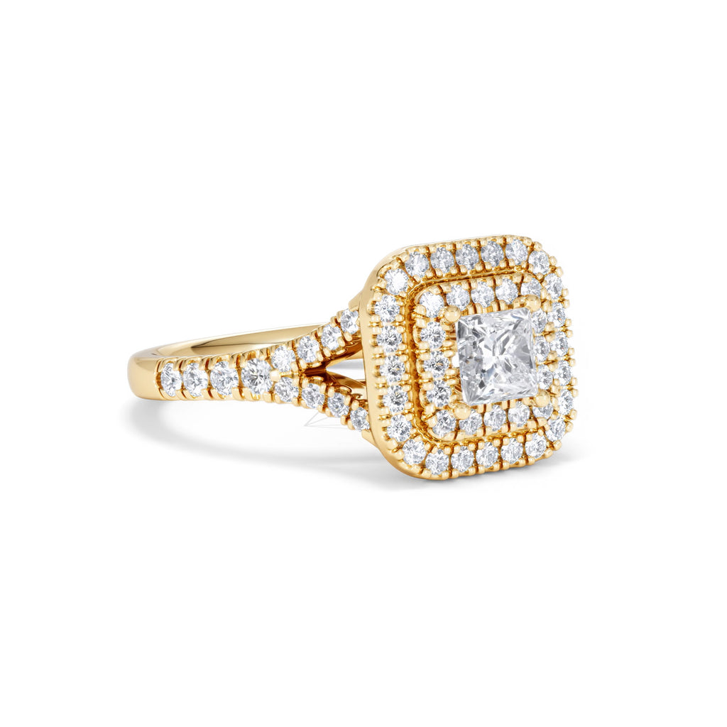 Cleopatra Lab Diamond Halo Engagement Ring in 18K Gold 1.20ct F/VS1
