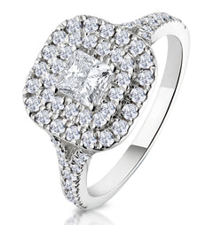 Cleopatra Diamond Halo Engagement Ring 18K White Gold 1.20ct G/VS1