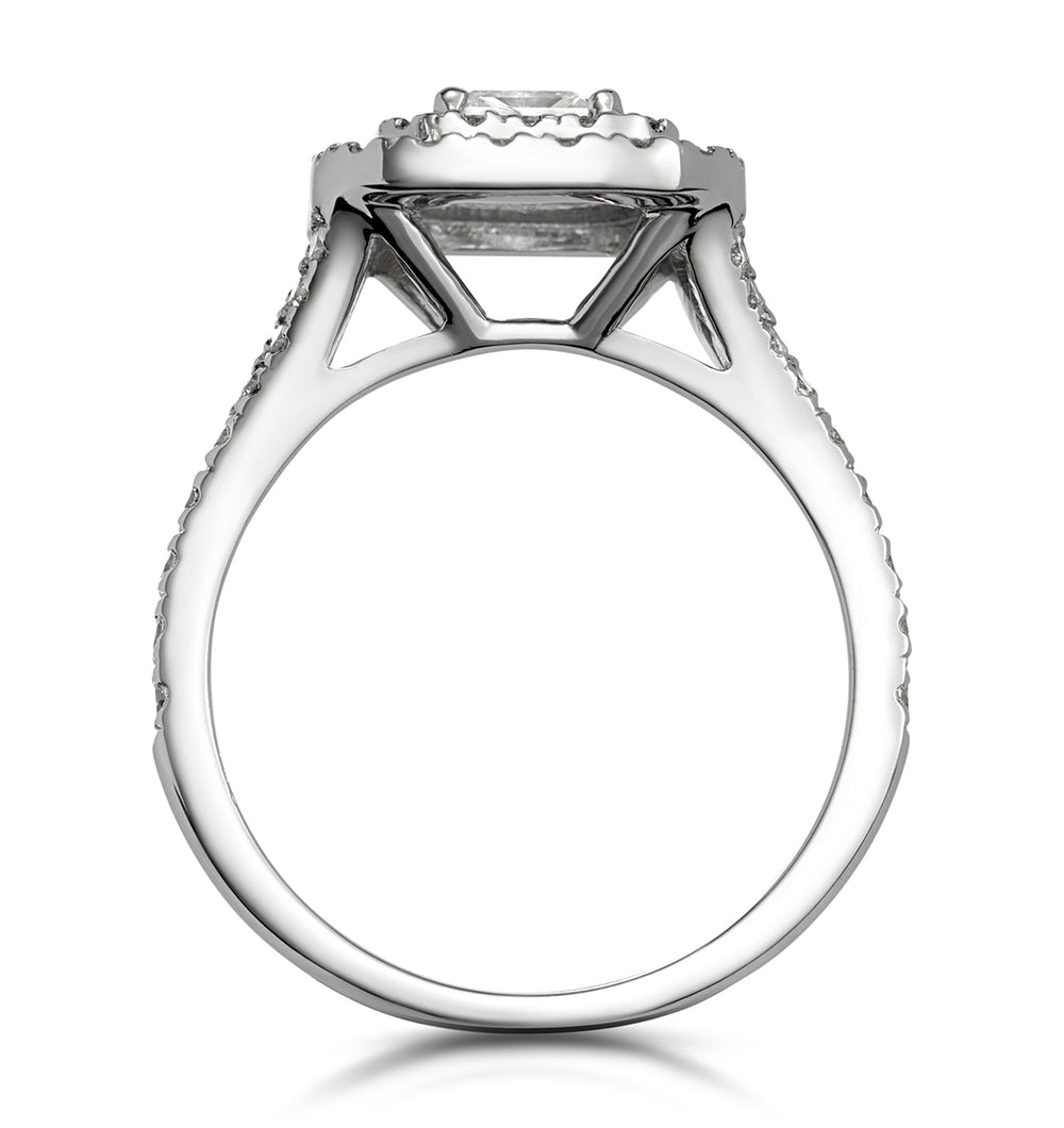 Cleopatra Diamond Halo Engagement Ring 18K White Gold 1.20ct G/VS1