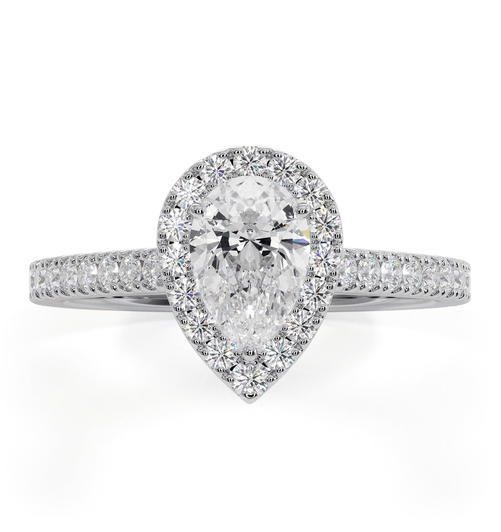 Diana Diamond Pear Halo Engagement Ring Platinum 1ct G/VS1