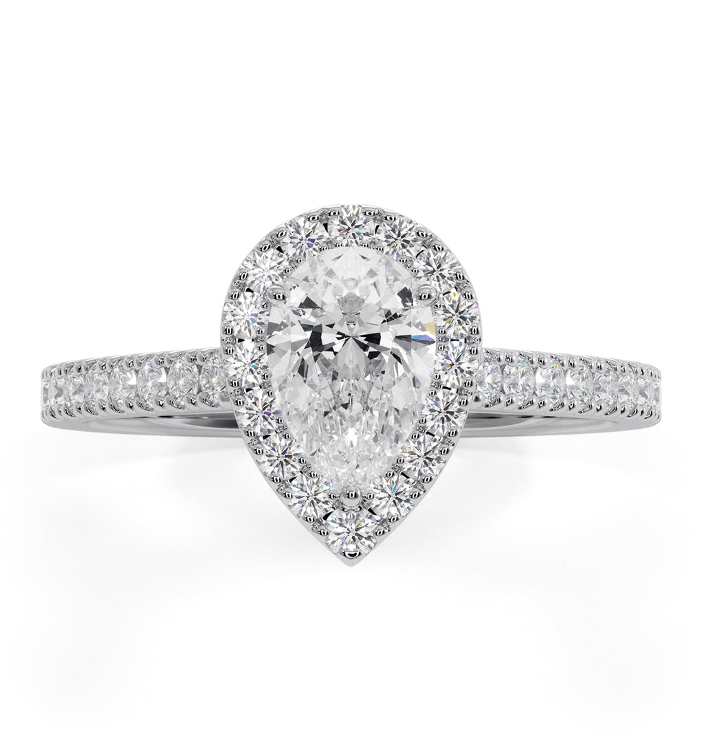 Diana Diamond Pear Halo Engagement Ring Platinum 1ct G/VS1