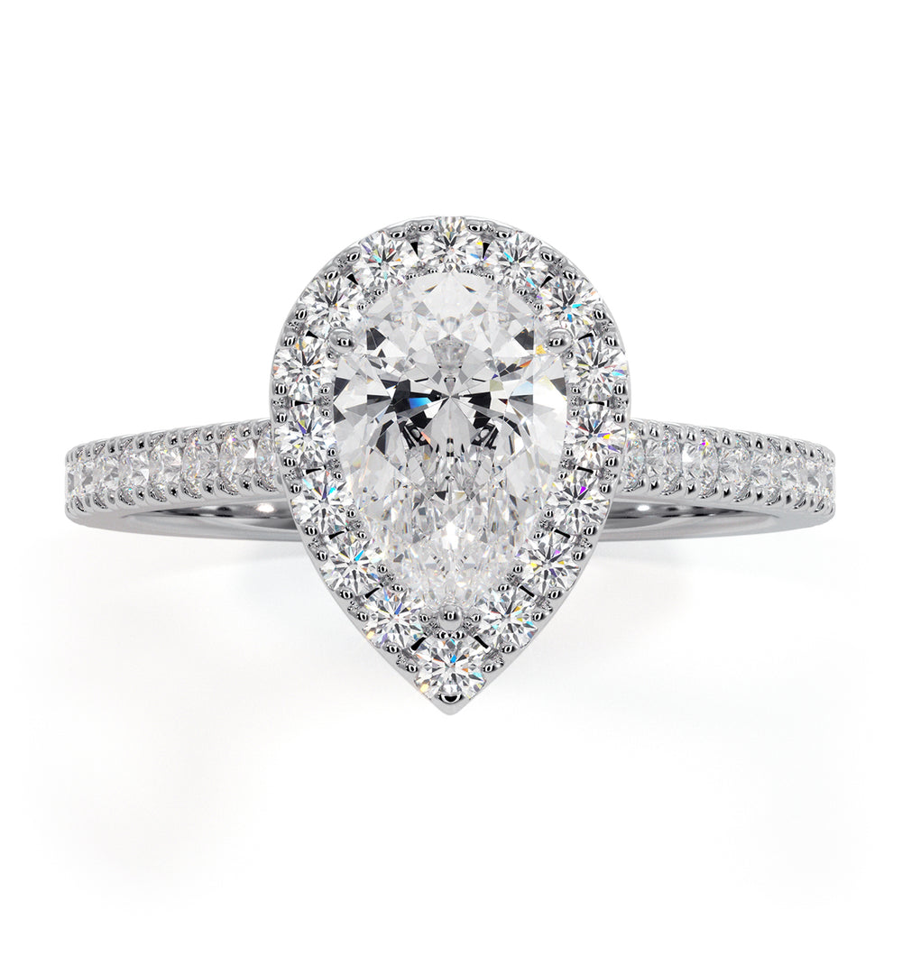 Diana GIA Diamond Pear Halo Engagement Ring Platinum 1.35ct G/SI1