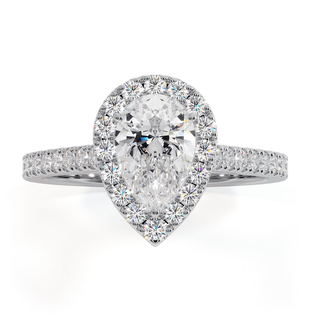 Diana GIA Diamond Pear Halo Engagement Ring Platinum 1.35ct G/SI1