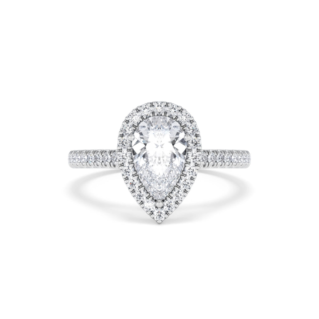 Diana Lab Diamond Pear Halo Engagement Ring 18KW Gold 1.60ct F/VS1