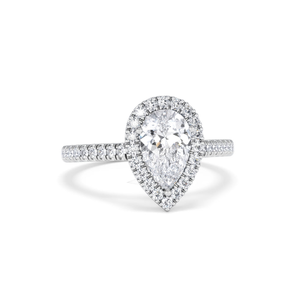 Diana Lab Diamond Pear Halo Engagement Ring 18KW Gold 1.60ct F/VS1
