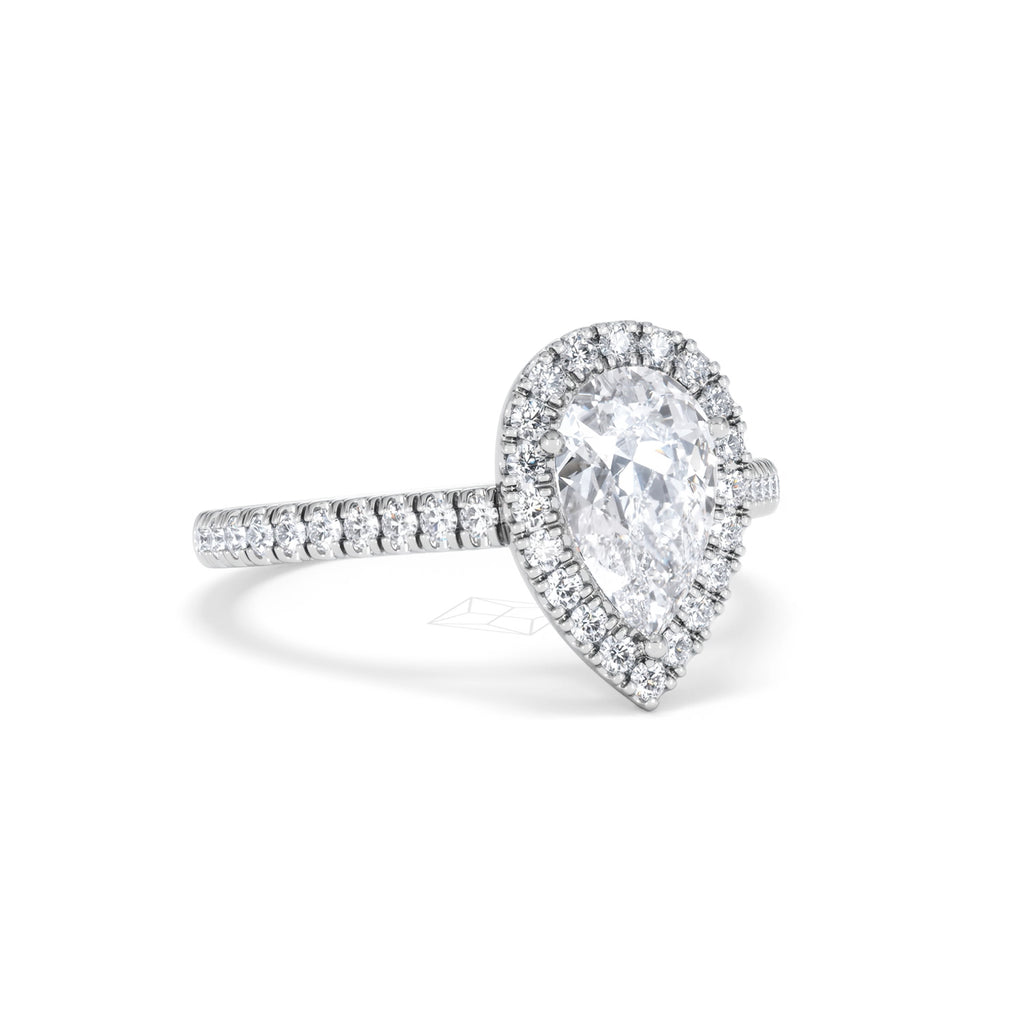 Diana Lab Diamond Pear Halo Engagement Ring 18KW Gold 1.60ct F/VS1