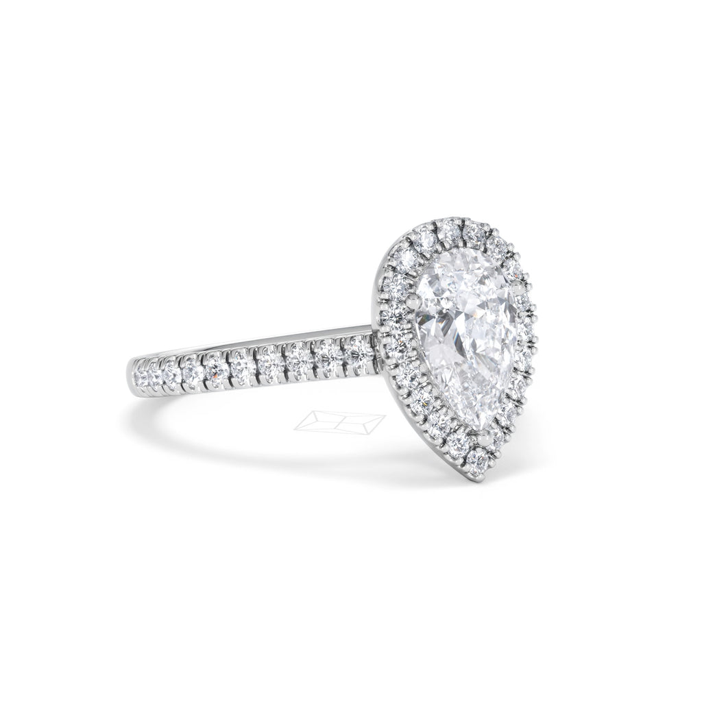Diana Lab Diamond Pear Halo Engagement Ring 18KW Gold 1.60ct F/VS1