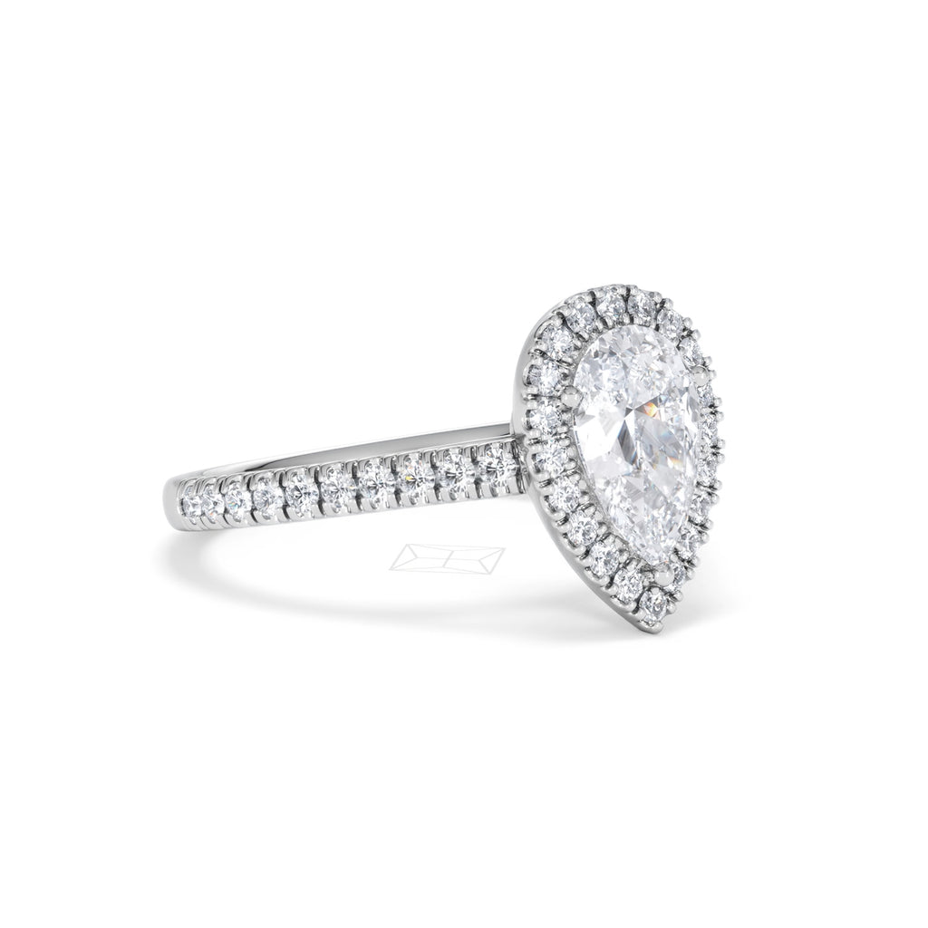 Diana Lab Diamond Pear Halo Engagement Ring 18KW Gold 1.60ct F/VS1