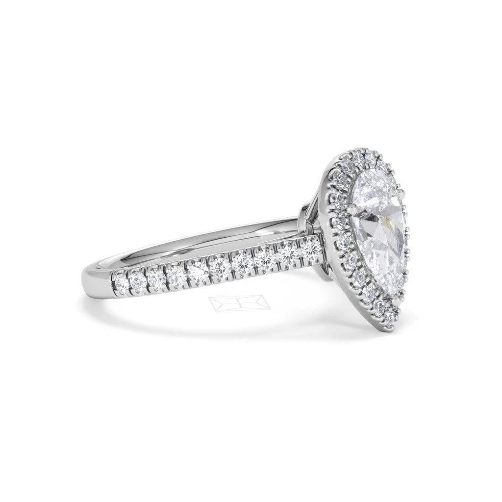Diana Lab Diamond Pear Halo Engagement Ring 18KW Gold 1.60ct F/VS1