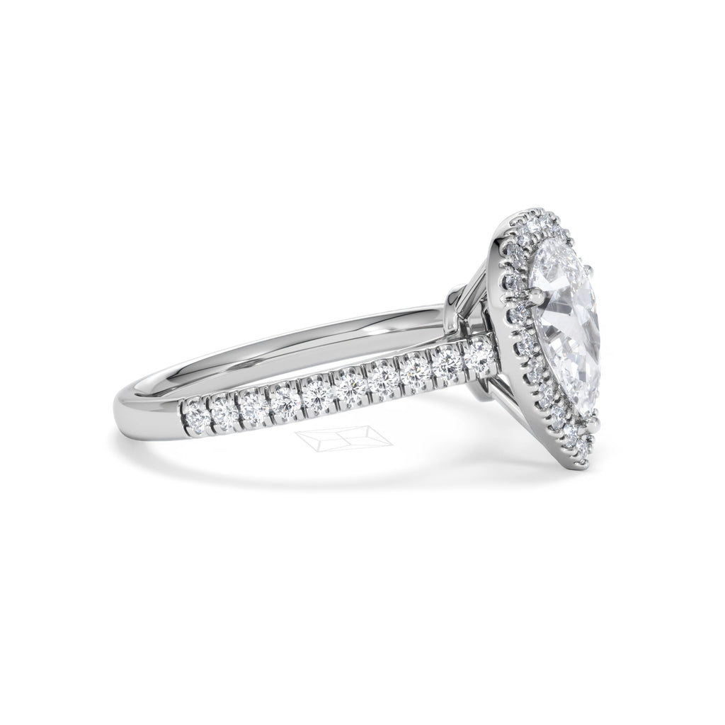 Diana Lab Diamond Pear Halo Engagement Ring 18KW Gold 1.60ct F/VS1