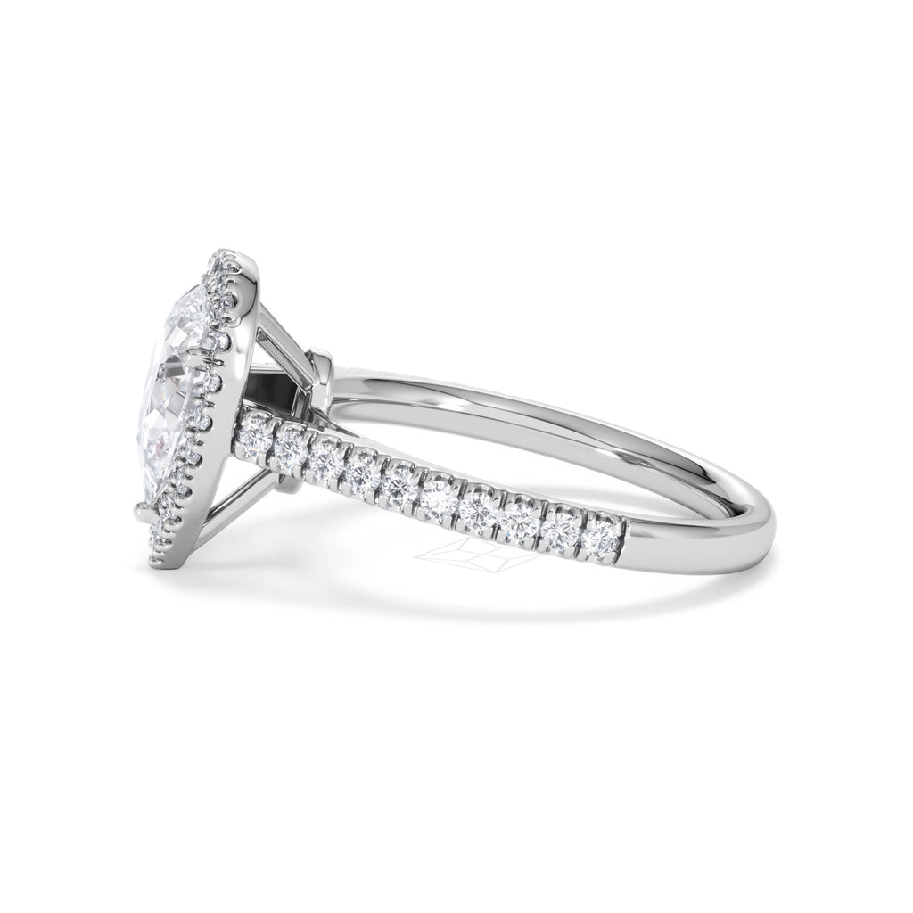 Diana Lab Diamond Pear Halo Engagement Ring 18KW Gold 1.60ct F/VS1