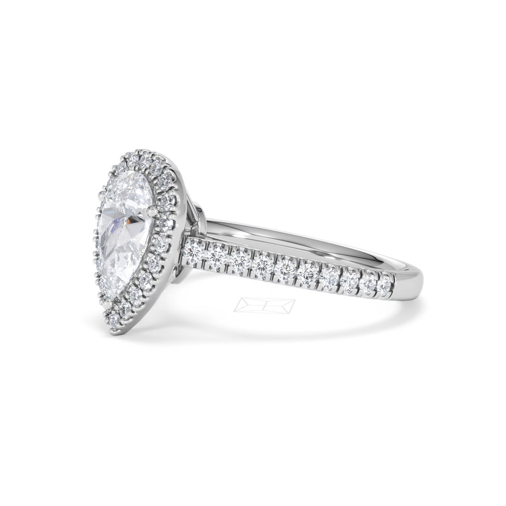Diana Lab Diamond Pear Halo Engagement Ring 18KW Gold 1.60ct F/VS1