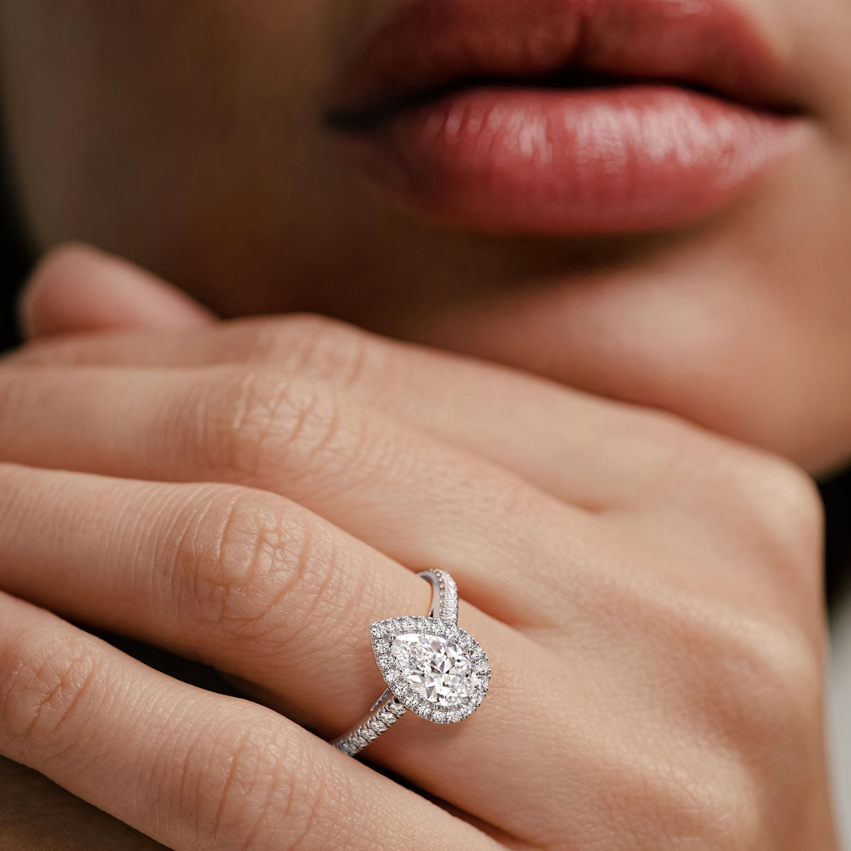 Diana Lab Diamond Pear Halo Engagement Ring 18KW Gold 1.60ct F/VS1