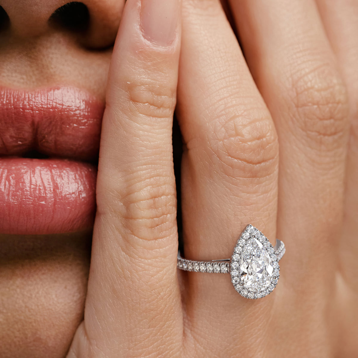 Diana Lab Diamond Pear Halo Engagement Ring 18KW Gold 2.10ct F/VS1