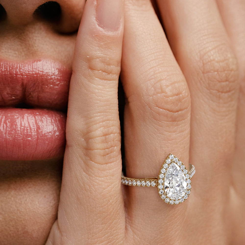 Diana Lab Diamond Pear Halo Engagement Ring in 18K Gold 2.10ct F/VS1