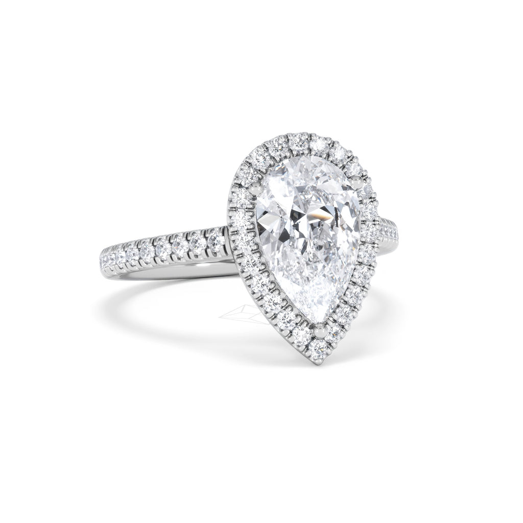 Diana Lab Diamond Pear Halo Engagement Ring 18KW Gold 2.60ct F/VS1