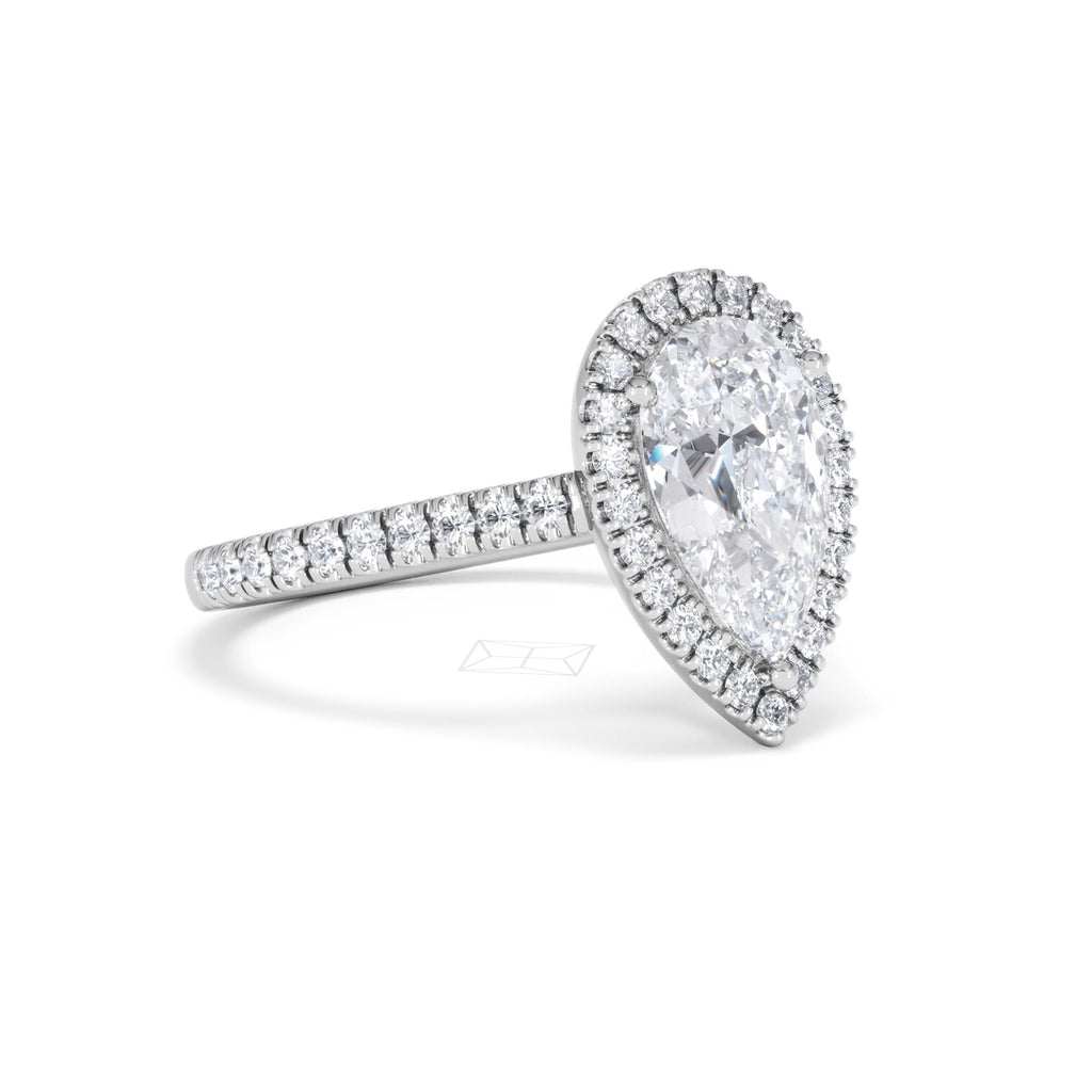 Diana Lab Diamond Pear Halo Engagement Ring 18KW Gold 2.60ct F/VS1