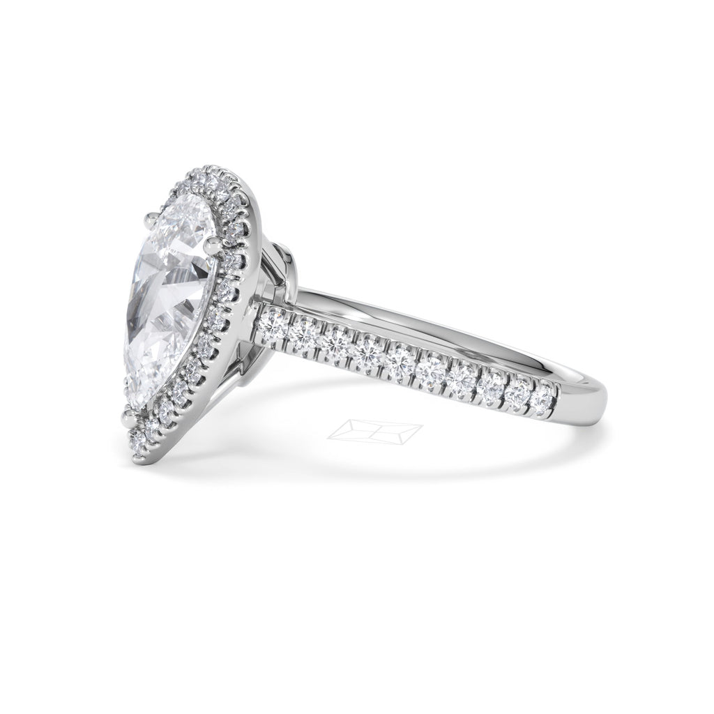 Diana Lab Diamond Pear Halo Engagement Ring 18KW Gold 2.60ct F/VS1