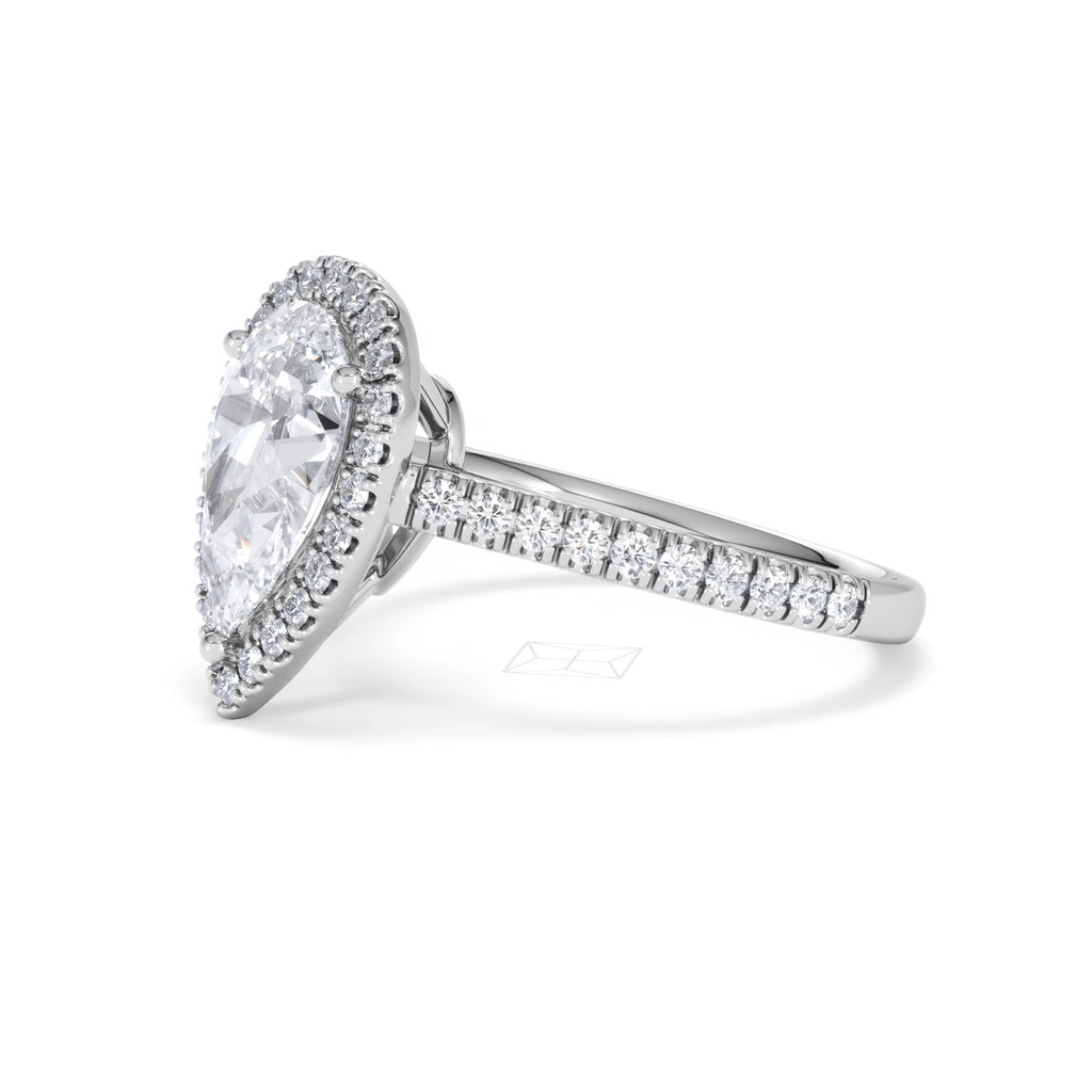 Diana Lab Diamond Pear Halo Engagement Ring 18KW Gold 2.60ct F/VS1