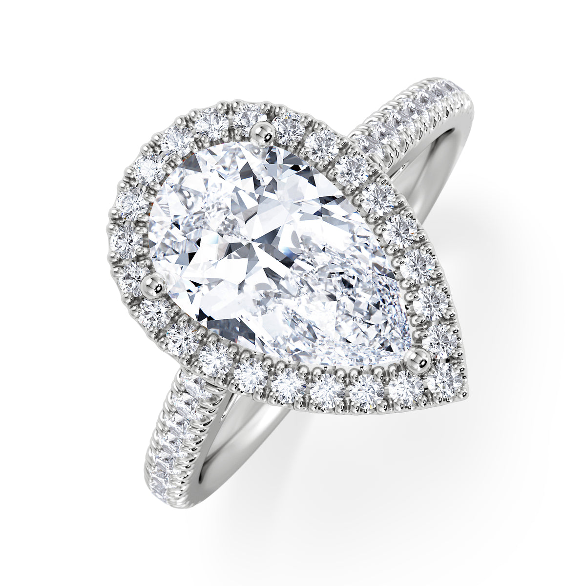 Diana Lab Diamond Pear Halo Engagement Ring 18KW Gold 2.60ct F/VS1