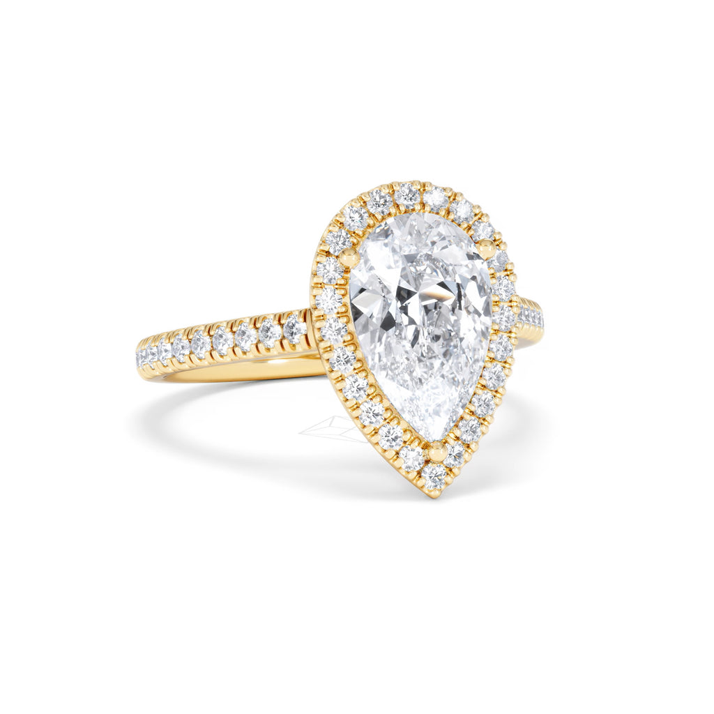 Diana Lab Diamond Pear Halo Engagement Ring in 18K Gold 2.60ct F/VS1