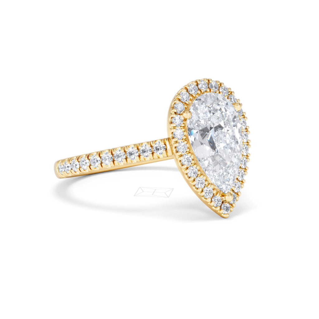 Diana Lab Diamond Pear Halo Engagement Ring in 18K Gold 2.60ct F/VS1