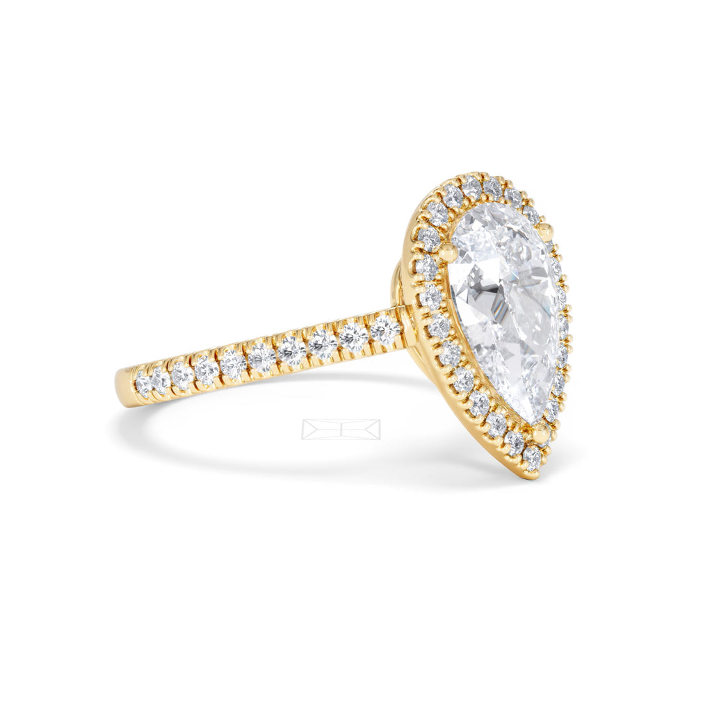 Diana Lab Diamond Pear Halo Engagement Ring in 18K Gold 2.60ct F/VS1
