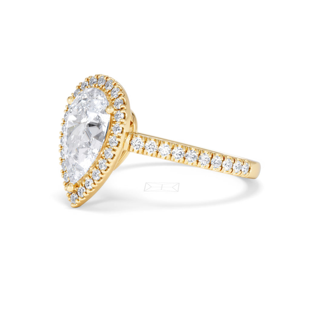 Diana Lab Diamond Pear Halo Engagement Ring in 18K Gold 2.60ct F/VS1