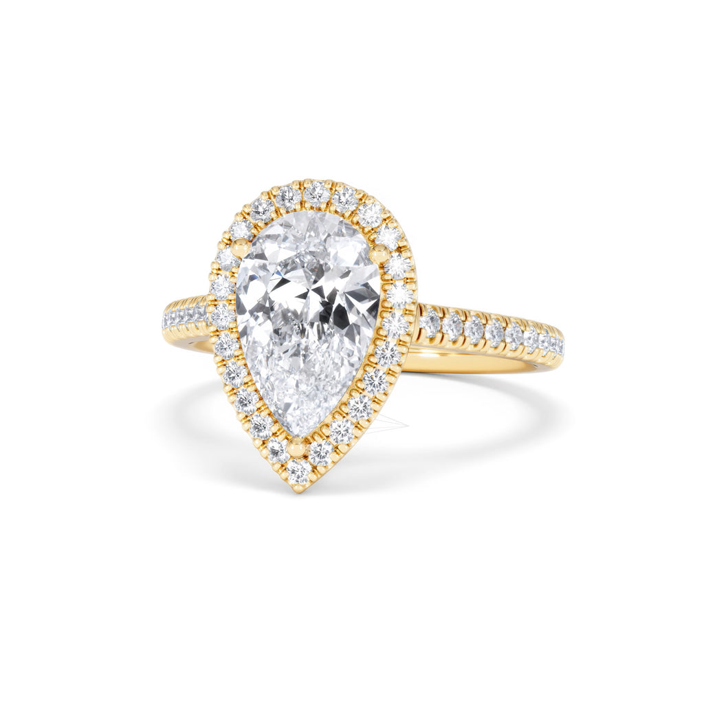 Diana Lab Diamond Pear Halo Engagement Ring in 18K Gold 2.60ct F/VS1