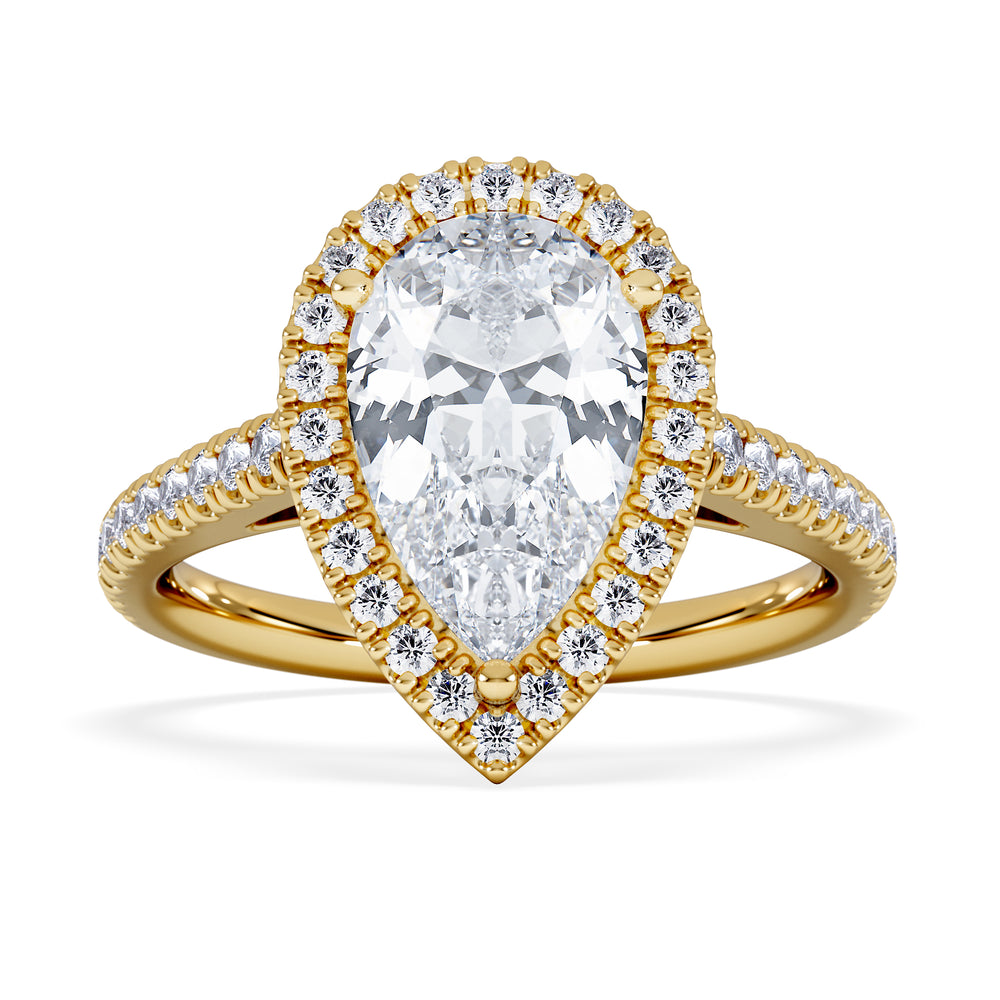 Diana Lab Diamond Pear Halo Engagement Ring in 18K Gold 2.60ct F/VS1