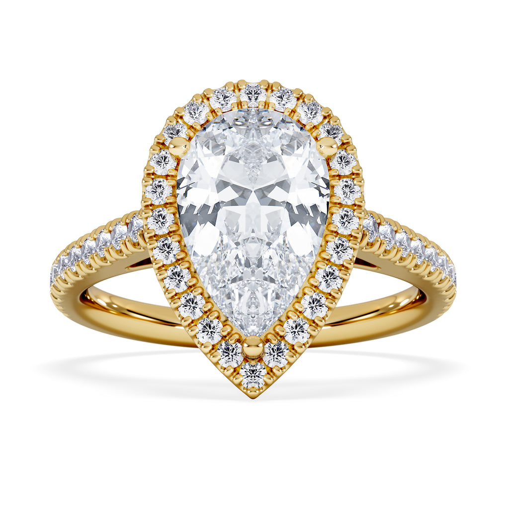 Diana Lab Diamond Pear Halo Engagement Ring in 18K Gold 2.60ct F/VS1