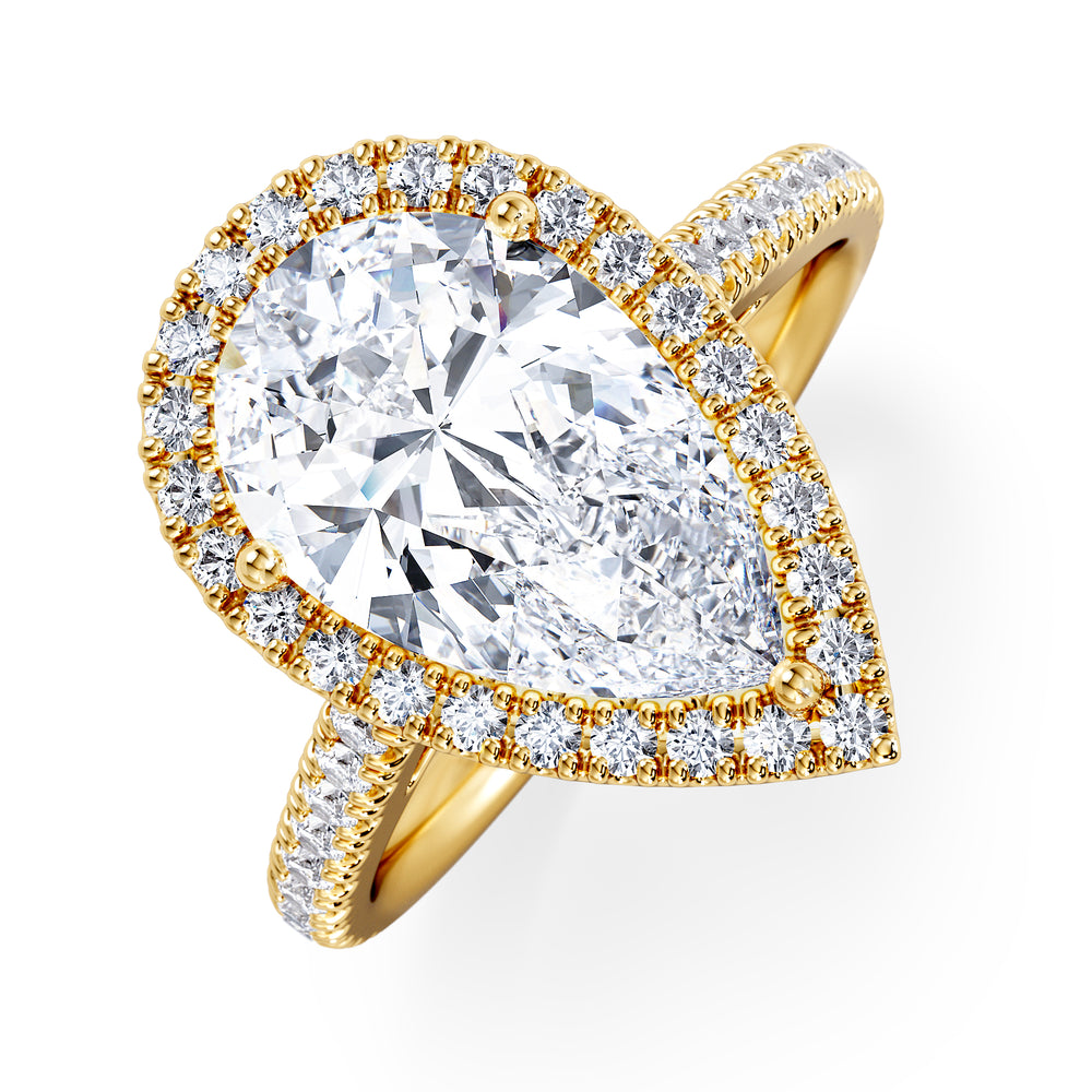 Diana 3.60ct Lab Diamond Pear Cut Engagement Ring in 18K Yellow Gold G/VS1