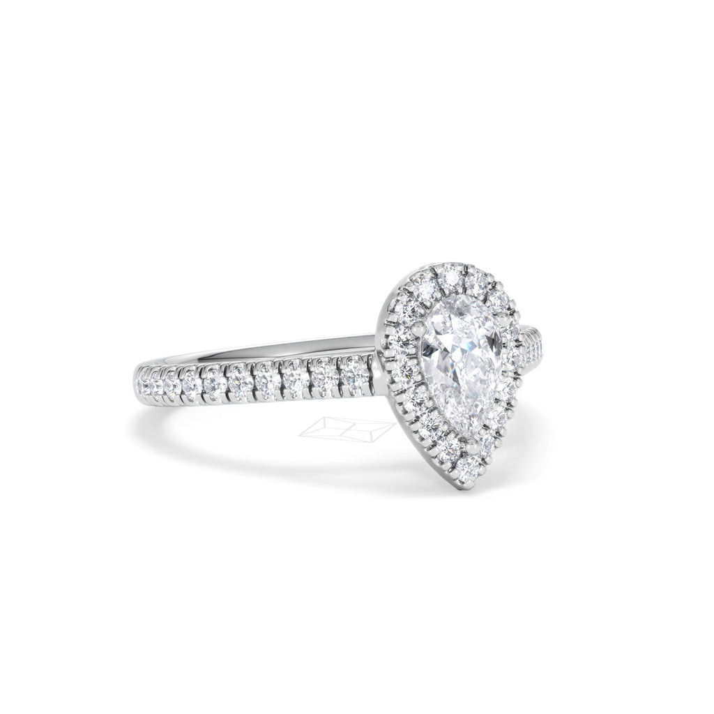 Diana Diamond Pear Halo Engagement Ring Platinum 1ct G/VS