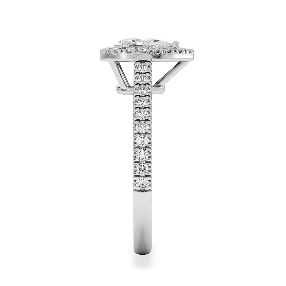 Diana Lab Diamond Pear Halo Engagement Ring 18KW Gold 1ct F/VS1