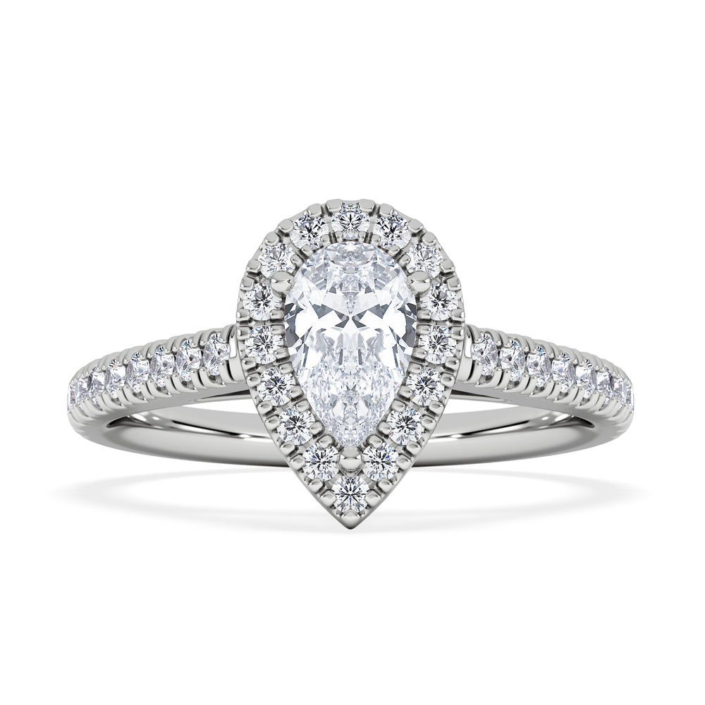 Diana Lab Diamond Pear Halo Engagement Ring 18KW Gold 1ct F/VS1