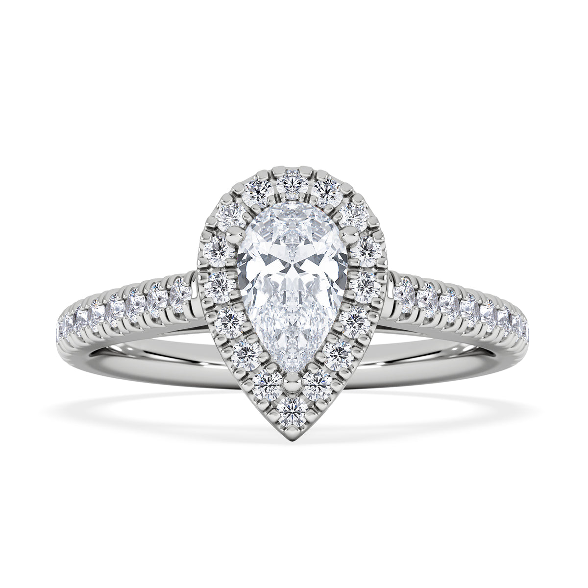 Diana Lab Diamond Pear Halo Engagement Ring 18KW Gold 1ct F/VS1